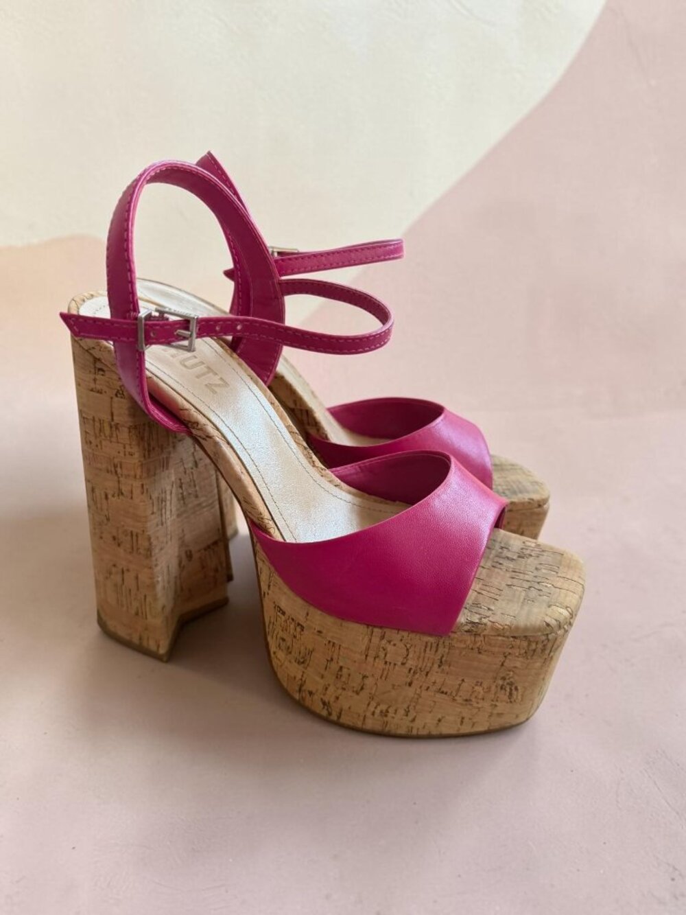 SCHUTZ Glayce Pink Leather Platform Heels Sandals Size 6.5